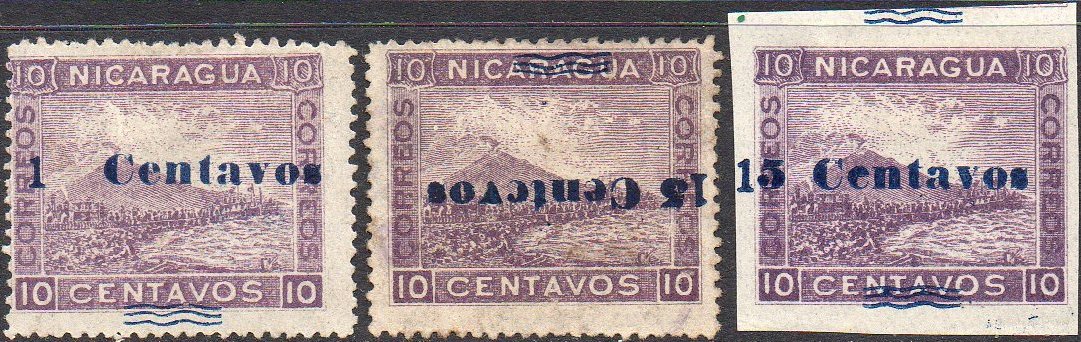 timbres-poste sellos postales stamps Nicaragua Momotombo Volcano & Train 1904 15 centavos surcharge 15c/10c